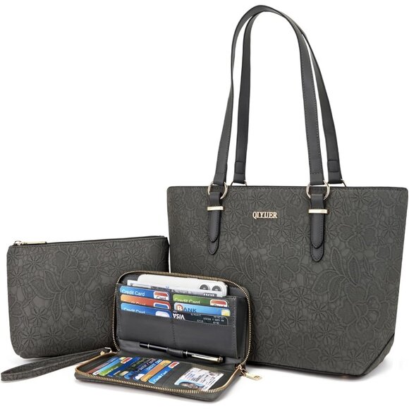 Chic Dark Grey 3-Piece Women's Purse and Wallet Set - Durable and Elegant Design - Picture 6 of 6